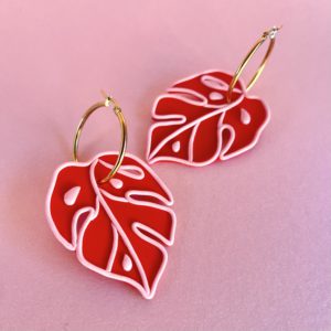 Aros Monstera rojo rosa