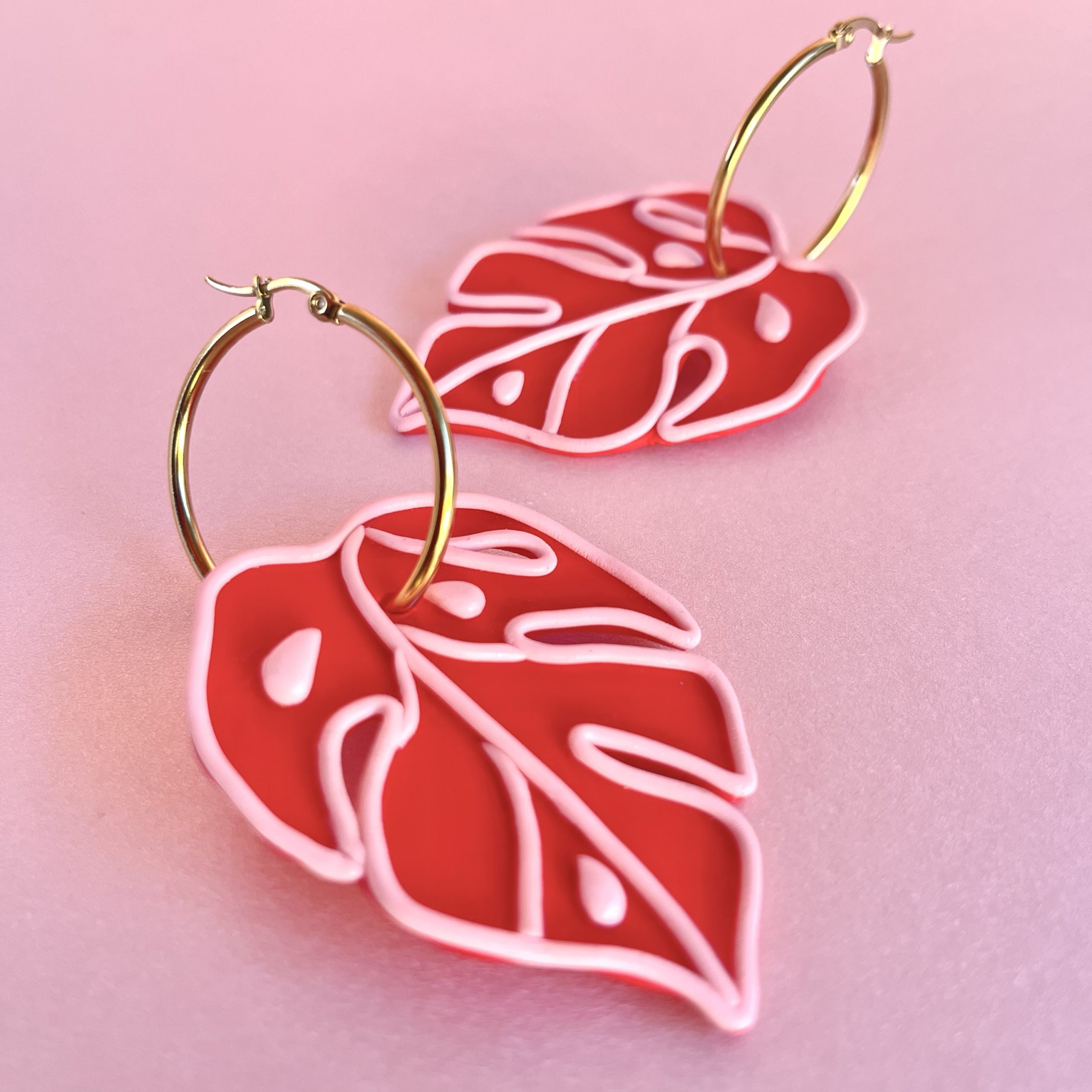 Aros Monstera rojo rosa - Imagen 2