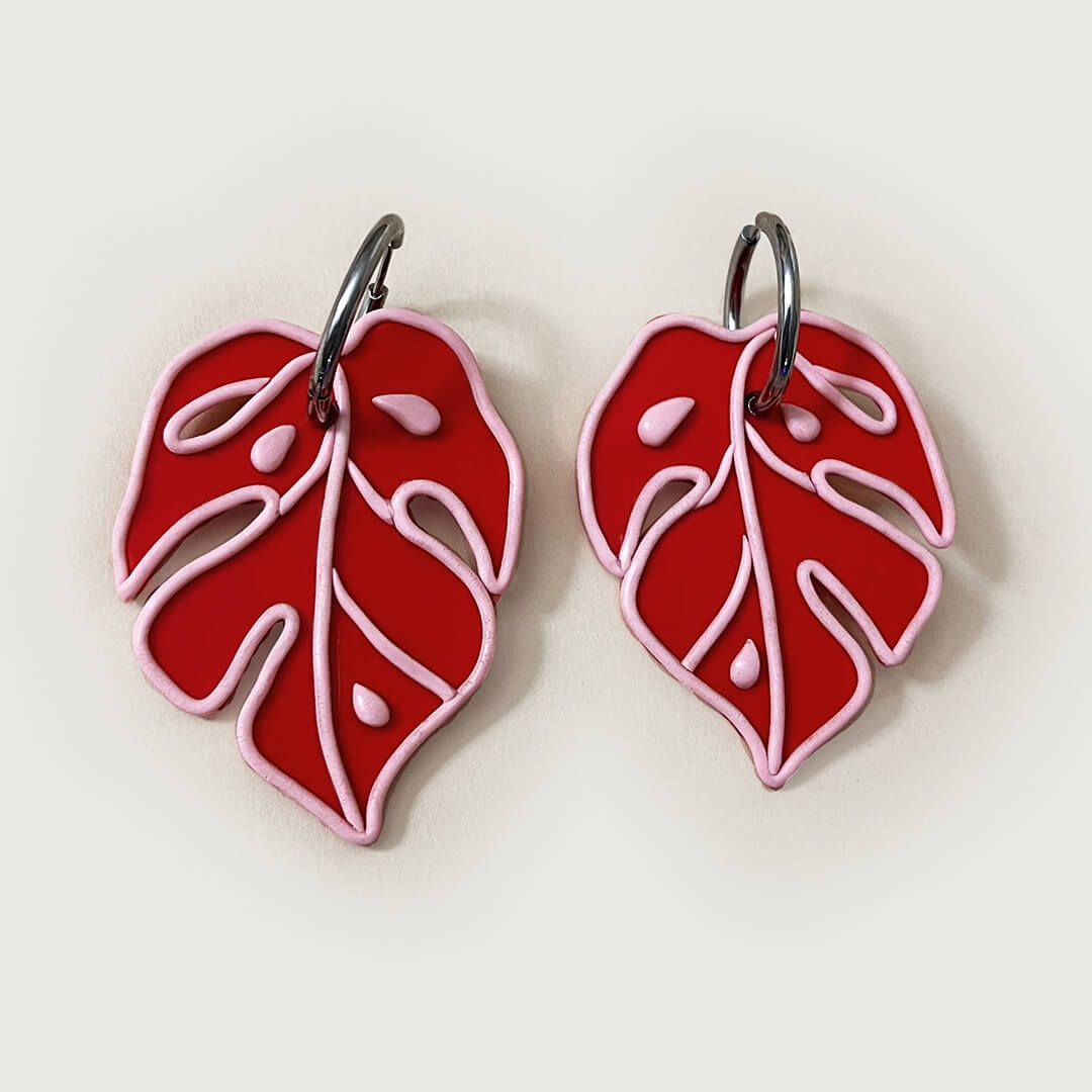 Aros Monstera Rojo Rosa